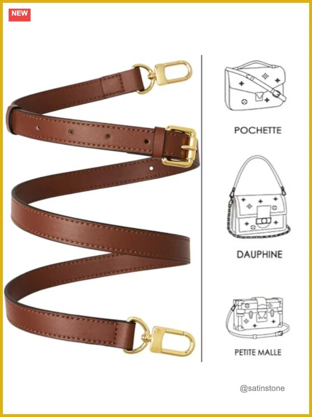 Genuine Vachetta Leather Adjustable Replacement Crossbody Strap for Handbag